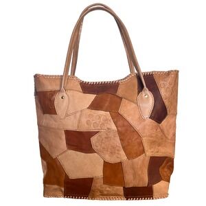 Vintage Leather Handmade Patchwork Leather Embossed Boho Handbag Purse